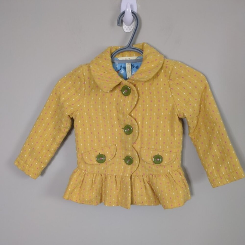 Matilda Jane‎ Yellow Pink White Ruffle Going Easy Jacket Size 4 Woodland Lining
